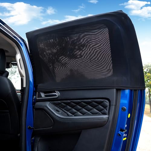 Car Rear Side Window Shadows for Pickup Trucks,7 Seats Larger SUVs Only, Elastic Breathable Car Sun Shade Screens Mosquito Net Covers, Anti-Sun Glare, Reduce UV Rays, Privacy Protection（2 Pack） - Larger-(Only for Pickup Trucks,7 Seats Larger SUV)