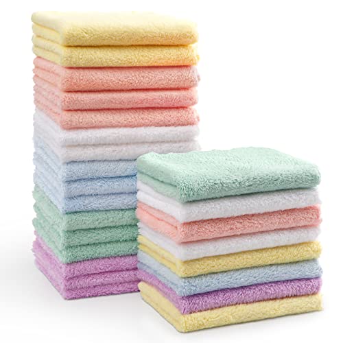 HOMEXCEL Baby Washcloths 24 Pack,Microfiber Coral Fleece Baby Bath Face Towel 7x9 Inch Extra Absorbent and Soft Burp Cloth and Wash Cloths for Newborn,Infants and Toddlers,Gentle On Sensitive Skin - 7" x 9"(Pack of 24)