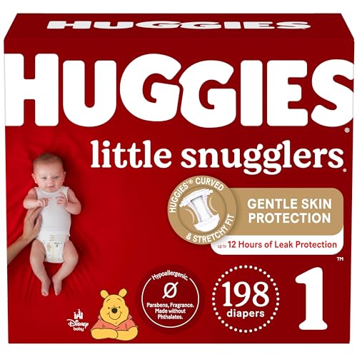 HUGGIES Diapers Size 1 - Little Snugglers Disposable Baby Diapers, 198ct, One Month Supply (Packaging May Vary) - Size 1