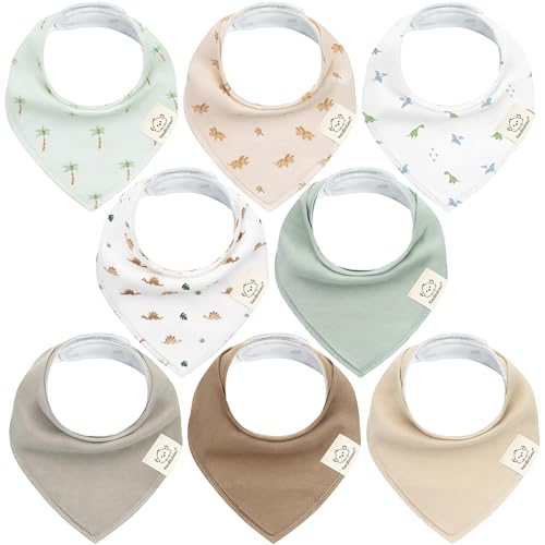 8-Pack Organic Baby Bandana Drool Bibs – Stylish Unisex Bandana Bibs - Super Absorbent Bandana Drool Bibs – Gentle Teething Bibs for Infants - Organic Cotton Baby Bib (Roarsome) - One Size (Pack of 8) - Roarsome