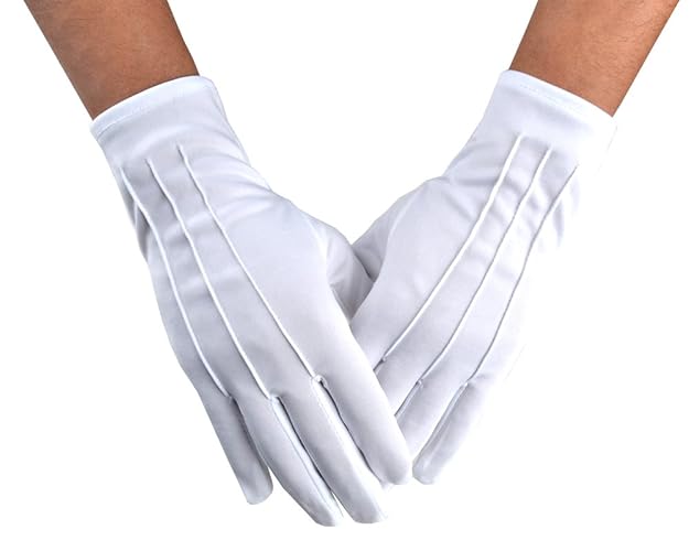 JISEN Men Police Formal Tuxedo Honor Guard Parade Nylon Cotton Gloves 26cm - White