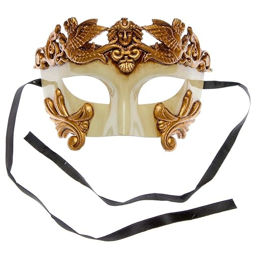 Roman Greek Emperor Warrior Venetian Mask - White Gold