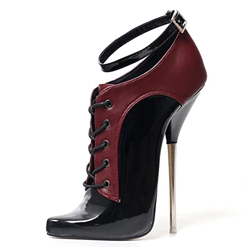 TIKENBST High Heels 18CM Ballettschuhe Super High Pointed Toe Knöchelschnalle Metall Stiletto Heels,Black-42 - 42 EU - Schwarz