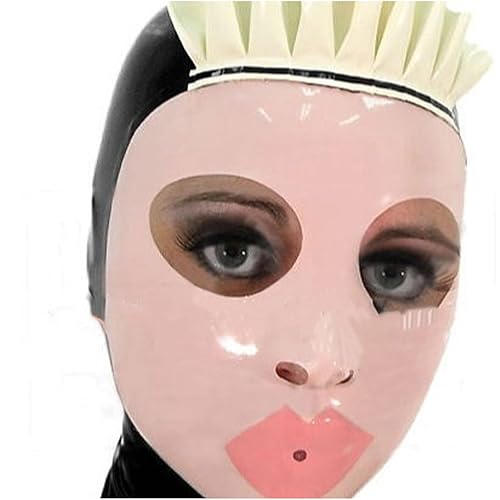 WBAODAN Maid Gummi-Maske, Latexkappe, Spitze, vorne und hinten, Reißverschluss, Cosplay, Halloween, freiliegende Augen, Atemöffnung - M-65CM
