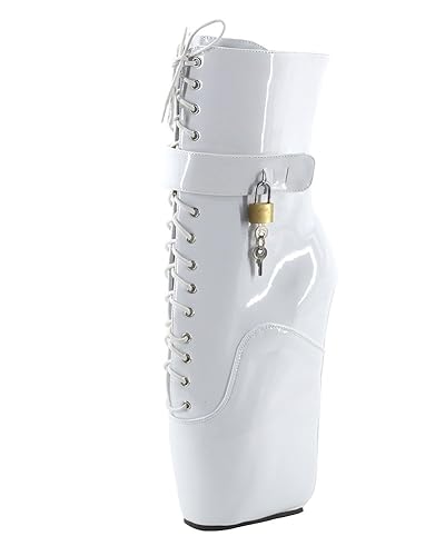 WONDERHEEL Damen Padlocks Kurzschaft Ballett Stiefel - 42 EU - Weiße