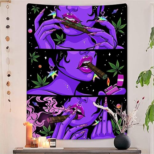 Wegklazax Trippy Tapestry Blacklight Tapestry for Bedroom Cool Tapestries Wall Hanging for Bedroom and Living Room Purple 70×90 Inches - 90L" x 70W" - Purple