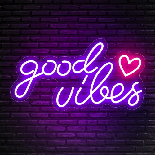 AKOLENM Good Vibes Neon Signs for Bedroom Wall Decor,Dimmable Neon Light Sign for Wedding Events, Bedroom, Birthday Party (purple-heart) - purple-heart