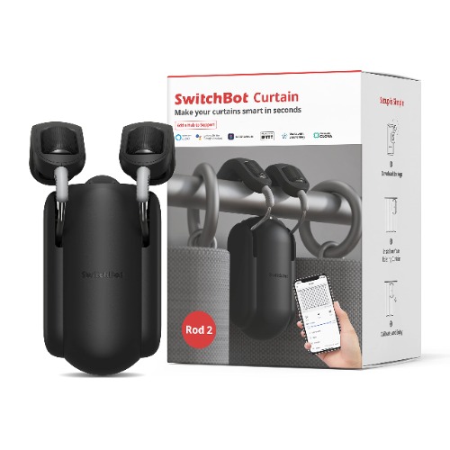 [Upgraded Version] SwitchBot Curtain Smart Electric Motor - Wireless App Automate Timer Control, Add SwitchBot Hub Mini to Make it Compatible with Alexa, Google Home, IFTTT (Rod2.0 Version, Black)