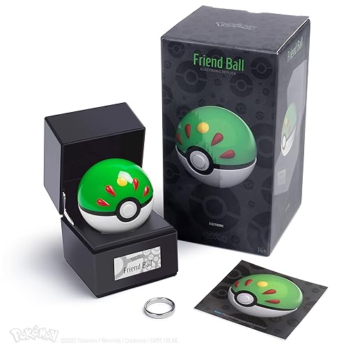 The Wand Company Original Poké Ball Authentic Replica - Realistic, Electronic, Die-Cast Poké Ball with Display Case Light Features – Officially Licensed by Pokémon (Friend Ball) - Friend Ball