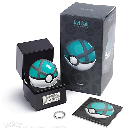 The Wand Company Original Poké Ball Authentic Replica - Realistic, Electronic, Die-Cast Poké Ball with Display Case Light Features – Officially Licensed by Pokémon (Net Ball) - Net Ball