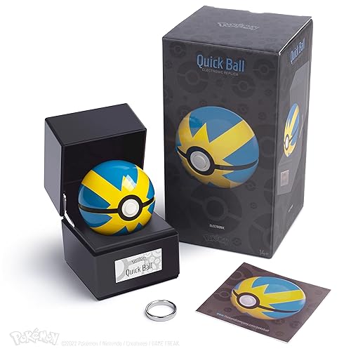 The Wand Company Original Poké Ball Authentic Replica - Realistic, Electronic, Die-Cast Poké Ball with Display Case Light Features – Officially Licensed by Pokémon (Quick Ball) - Quick Ball