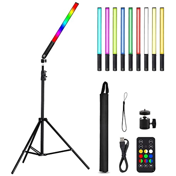 RGB Handheld LED Video Light, Wand Stick Photography Light 9 Colors with 68" to 78.7" Tripod & Remote Control, Adjustable 3200K-5600K