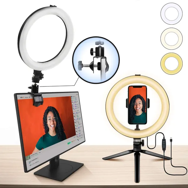 10" Ring Light MACTREM LED Light Ring with Tripod, Clamp & Phone Holder for YouTube Video, Makeup, Selfie, Photography, Live Streaming, Tiktok, 3 Light Modes & 10 Brightness Level