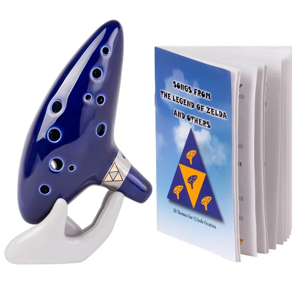 Deekec Legend of Zelda Ocarina 12 Hole Alto C with Song Book (Songs From the Legend of Zelda) Display Stand Protective Bag - Blue