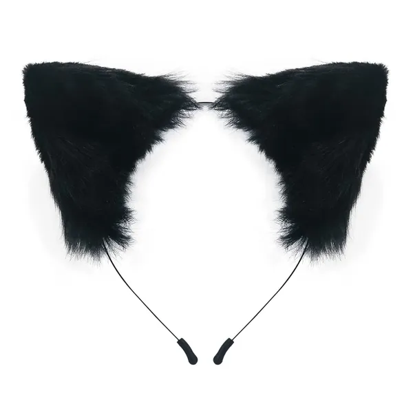 Cat Fox Faux Fur Ears Headband Cute Halloween Fancy Dress Cosplay Handmade Animal Furry Ears Hair Hoop - Black