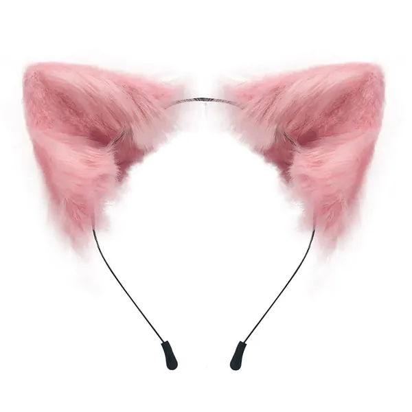 Cat Fox Faux Fur Ears Headband Cute Halloween Fancy Dress Cosplay Handmade Animal Furry Ears Hair Hoop - Pink