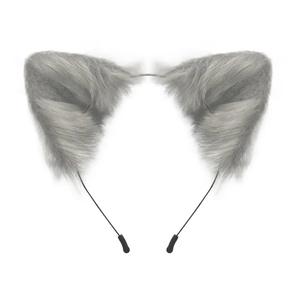 Cat Fox Faux Fur Ears Headband Cute Halloween Fancy Dress Cosplay Handmade Animal Furry Ears Hair Hoop - Gray