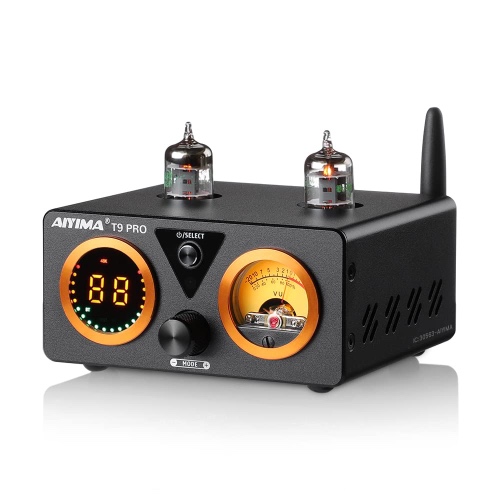 AIYIMA T9 PRO - Amplificador Bluetooth de 200 W HiFi Digital Clase D Amplificador de potencia 2.0/2.1 canales Tubo de aspiradora DAC Amp con medidor VU y graves agudos Bluetooth 5.1 entradas ópticas
