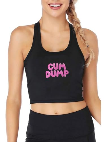 Cum Dump Crop Top Sexy Vest Women Shirt - Medium - Black