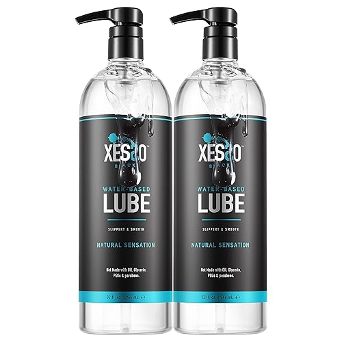 XESSO Water-Based Lube 2 Packs of 32 fl oz, Totaling 64 fl. oz. All Nature Without Glycerin & Parabens, Slippery Massage Gel for Women, Men, Couples. Made in US & Discreet Package - Unscented - 32 Fl Oz (Pack of 2)