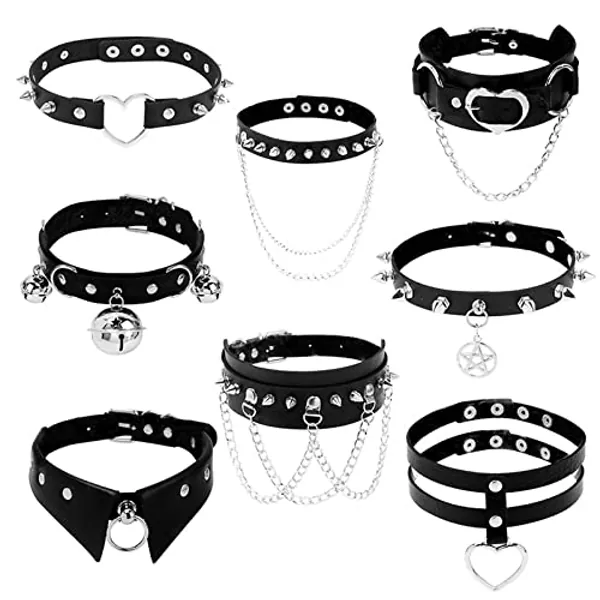 TIDOO Goth Black Choker Collar Necklace Cute Leather Chokers Sexy Heart Chocker Punk Spiked Choker Set for Women