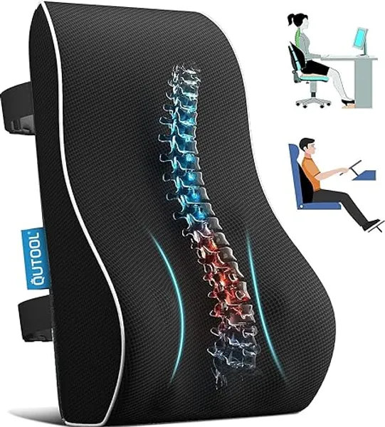 QUTOOL Lumbar Support Pillow for Office Chair Back Support Pillow for Car, Computer, Gaming Chair Memory Foam Back Cushion for Back Pain Relief Improve Posture, Mesh Cover Double Adjustable Straps - Lumbar Pillow/Black 3D Mesh