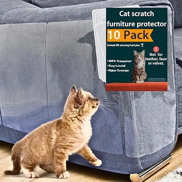 Anti Cat Scratch Furniture Protector, 10 Pack, Cat Couch Protector, Couch Protector for Cats, Furniture Protectors from Cats, Couch Cat Scratch Protector 10 Pack + 50 Twist Pins - 10-Pack + 50 Pins
