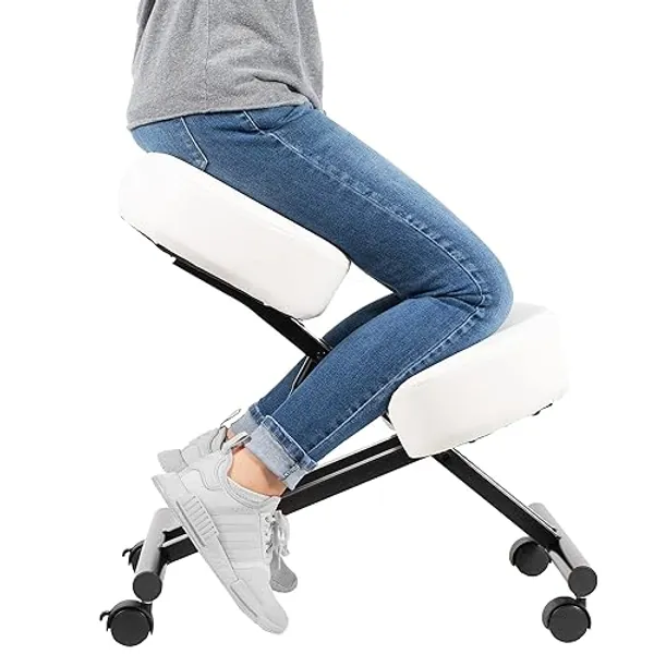 DRAGONN by VIVO Ergonomic Kneeling Chair, Adjustable Stool for Home and Office - Improve Your Posture with an Angled Seat - Thick Comfortable Cushions, White, DN-CH-K01W - White