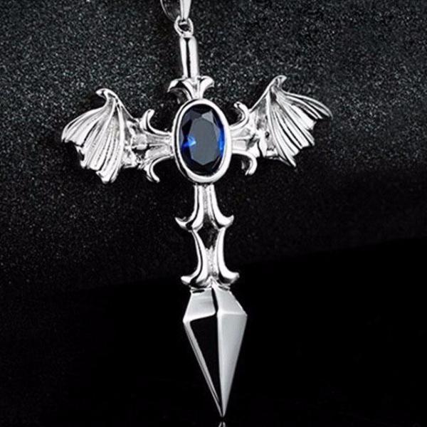 Blue Stone Cross Pendant Necklace