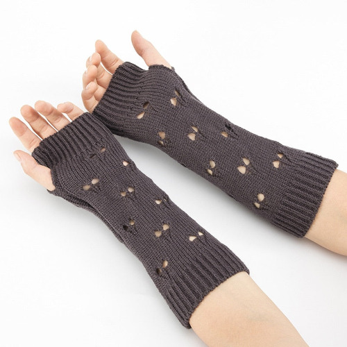 Knit Kawaii Anime Hand Warmer Mittens - Dark Grey / One Size