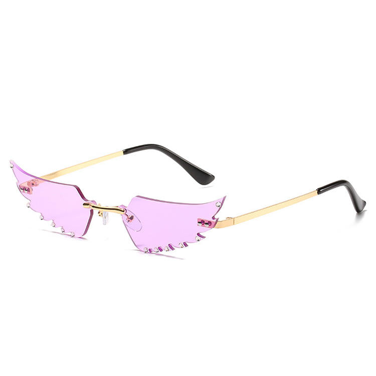 Gothic-inspired Feather Diamond Sunglasses - Fashion Sunglasses / Purple