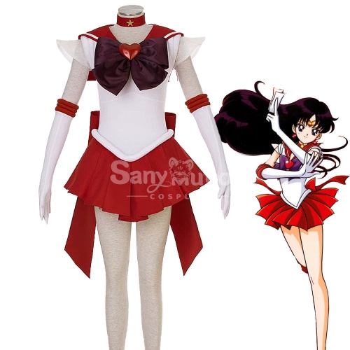 【In Stock】Anime Sailor Moon SuperS Cosplay Sailor Mars Rei Hino Battle Suit Cosplay Costume - XS