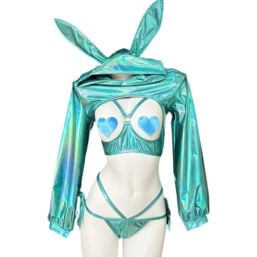 Laser Rave Bunny Cosplay Lingerie Set - Blue