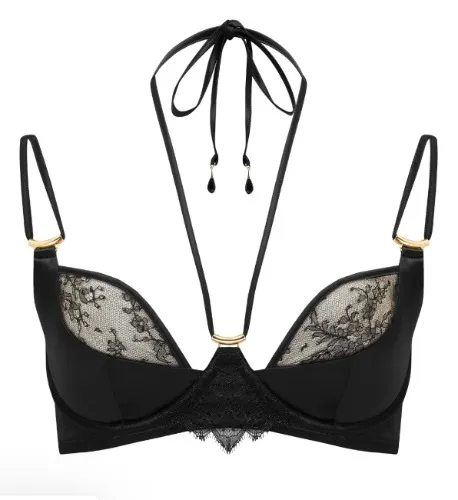 Rosalia Plunge Bra with detachable halter neck - Black | 36D