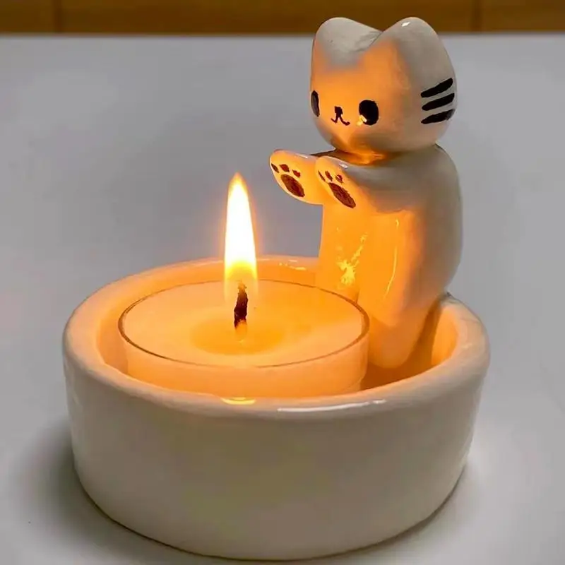 Cute Kitten Candle Holder, Patas de aquecimento, Castiçal dos desenhos animados, Engraçado Criativo, Adorável Perfumado, Artesanato Resistente ao Calor, Decoração de casa - AliExpress 