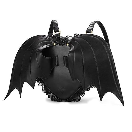 NEEVAS Fashion Girl Gothic Black Bat Heart Wings Goth Punk Lace Lolita Wing Bag Backpack
