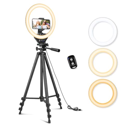 10'' Ring Light with 50'' Extendable Tripod Stand, SENSYNE LED Circle Lights with Phone Holder for Live Stream/Makeup/YouTube Video/TikTok, Compatible with All Phones. - 10-inch - Nature