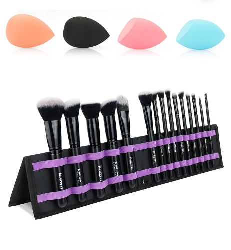 Makeup Brushes 15 pcs Makeup Kit,Foundation Powder Brush Eyeshadow Brush Concealers Blush Face Make up Brushes Set with fabric storage bag and 4pcs Beauty Blender Sponge