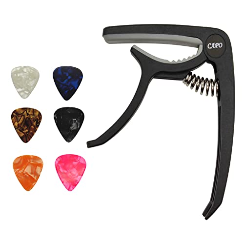 Capo,Guitar Capo, Ukulele Capo,PPpanda Trigger Capo Capotastos for Acoustic Electric Guitars and Ukulele with 6 picks - Black