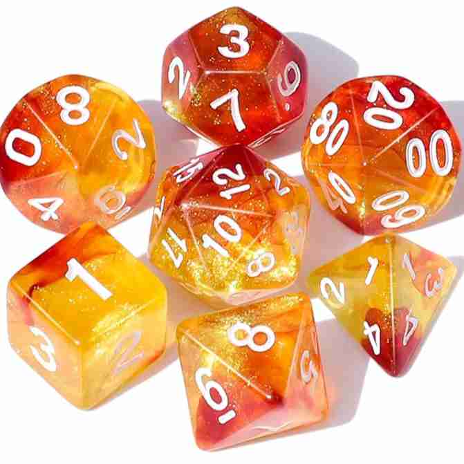 DND 7PC DICE SET (RED+YELLOW+GLITTER)