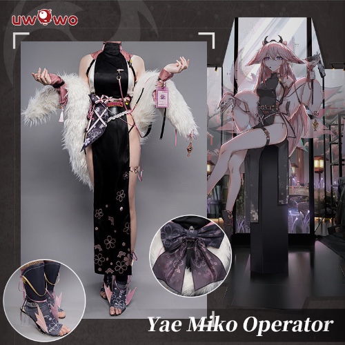 Uwowo Genshin Impact Fanart: Yae Miko Operator Battle Agent Fox Cosplay Costume | Set A M