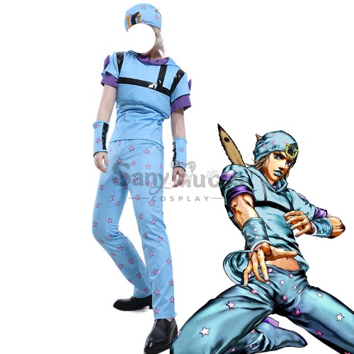 【In Stock】Anime JoJo's Bizarre Adventure Cosplay Johnny Joestar Baby Blue Cosplay Costume - S
