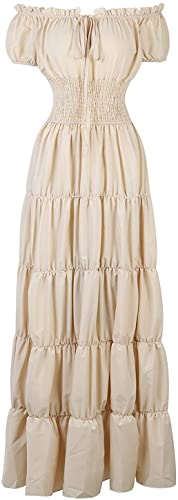 Aibaowedding Renaissance Kostüm Damen Mittelalter Chemise Bauernkleid Irisch Boho Lange Kleider - Beige - L