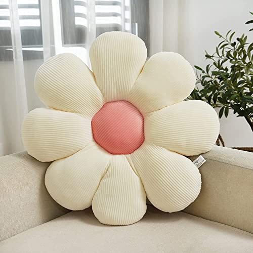 Flower Pillow Cute and Comfortable Floor Cushions Soft Plant Pillows Preppy Aesthetic Room Decor for Couch,Sofa,Chair(White,14.5") - White 01 - 14.5"