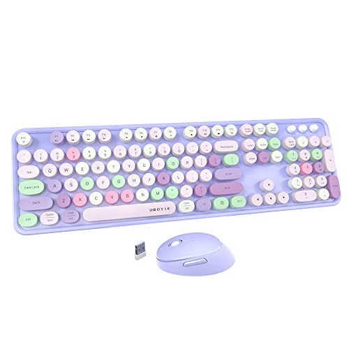 UBOTIE Colorful Computer Wireless Keyboard Mouse Combos, Typewriter Flexible Keys Office Full-Sized Keyboard, 2.4GHz Dropout-Free Connection and Optical Mouse (Purple-Colorful) - Purple-colorful