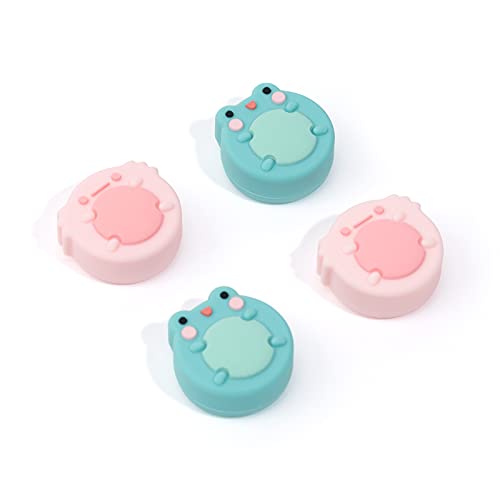 GeekShare Cute Animal Theme Silicone Joycon Thumb Grip Caps,Compatible with Nintendo Switch/OLED/Switch Lite,4PCS - Frog & Axolotl