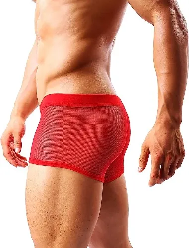 Arjen Kroos Men Sexy Mesh Boxer Briefs Low Rise Stretch Breathable Underwear Boxer - A-red Medium