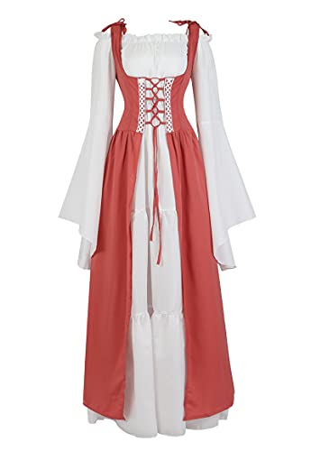 Zhitunemi Renaissance Dress Medieval Costume Women Halloween Costumes Midevil Faire Gothic Gown - X-Small - Brick Red