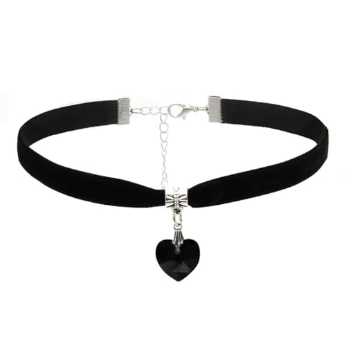 ISCASSE Black Choker Necklaces for Woman Love Heart Choker Necklace Adjustable Velvet Choker Soft Collar Chain Red Heart Necklace for Girls Fashionable Dress Up - Black