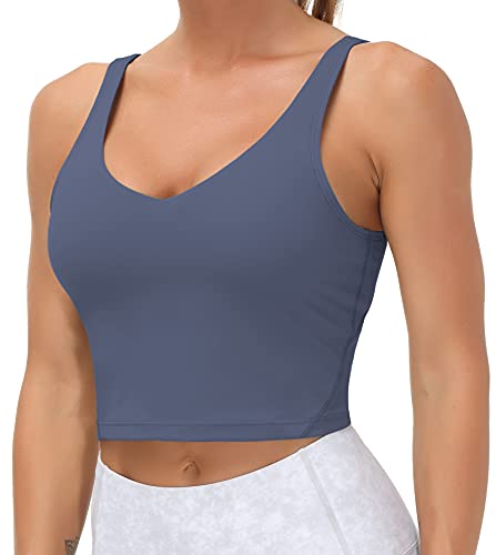 THE GYM PEOPLE Womens' Sports Bra Longline Wirefree Padded with Medium Support - Ink Blue - X-Small